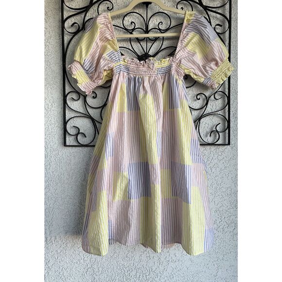 Urban Outfitters Puff Sleeve Patch Work Baby Doll Dress - Size XS - Multicolored - Picture 2 of 9